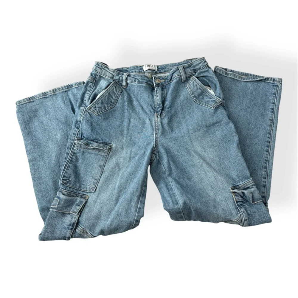BBJ Women’s Wide Leg Cargo Denim Pocket Jeans